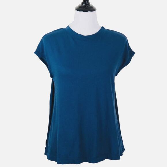 Lou & Grey Size XS Cotton Jersey Knit Tee Cap Sleeve Crew Neck Blue - Picture 2 of 9